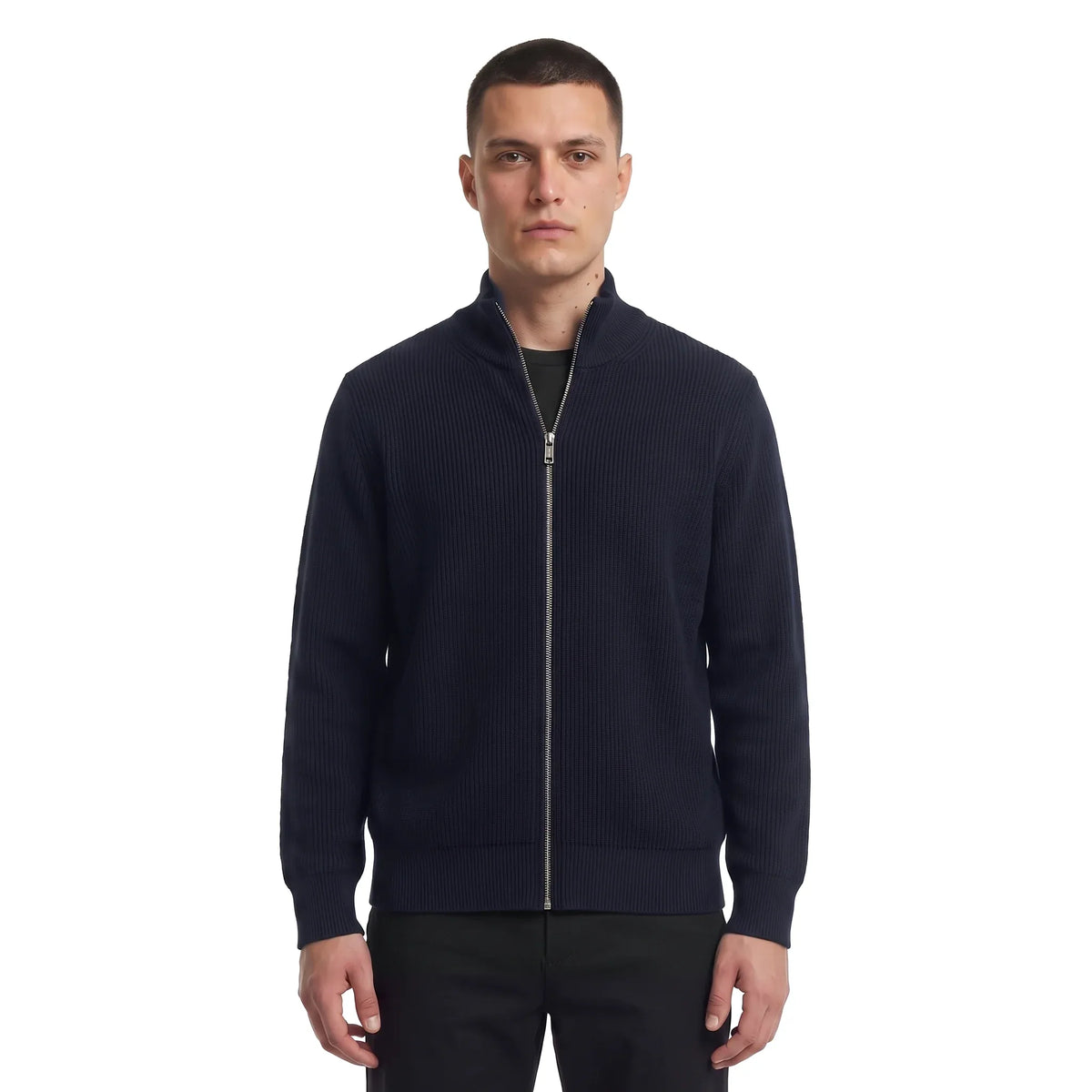 Léviter Essential Ribbed Full Zip-Up Navy Blue