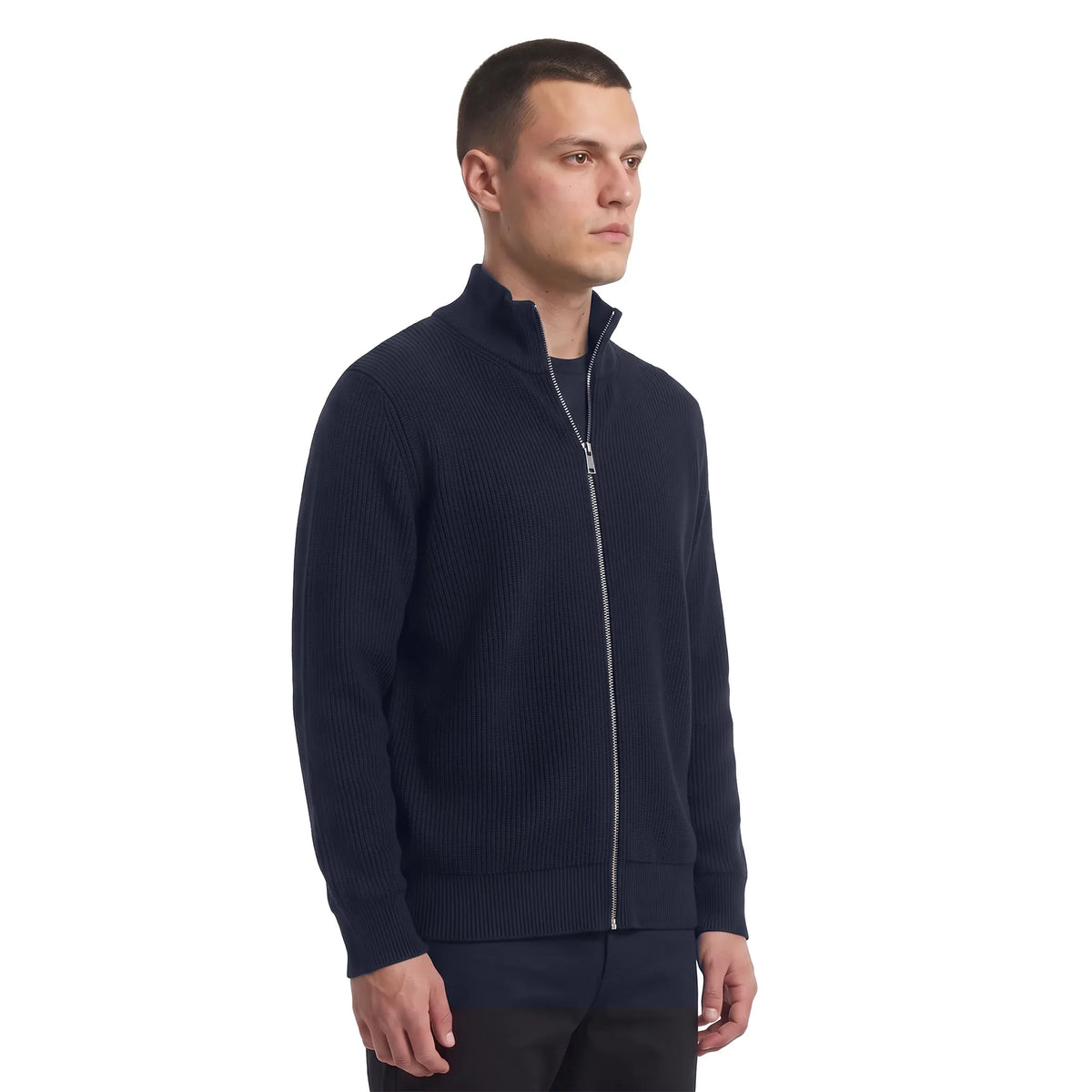 Léviter Essential Ribbed Full Zip-Up Navy Blue