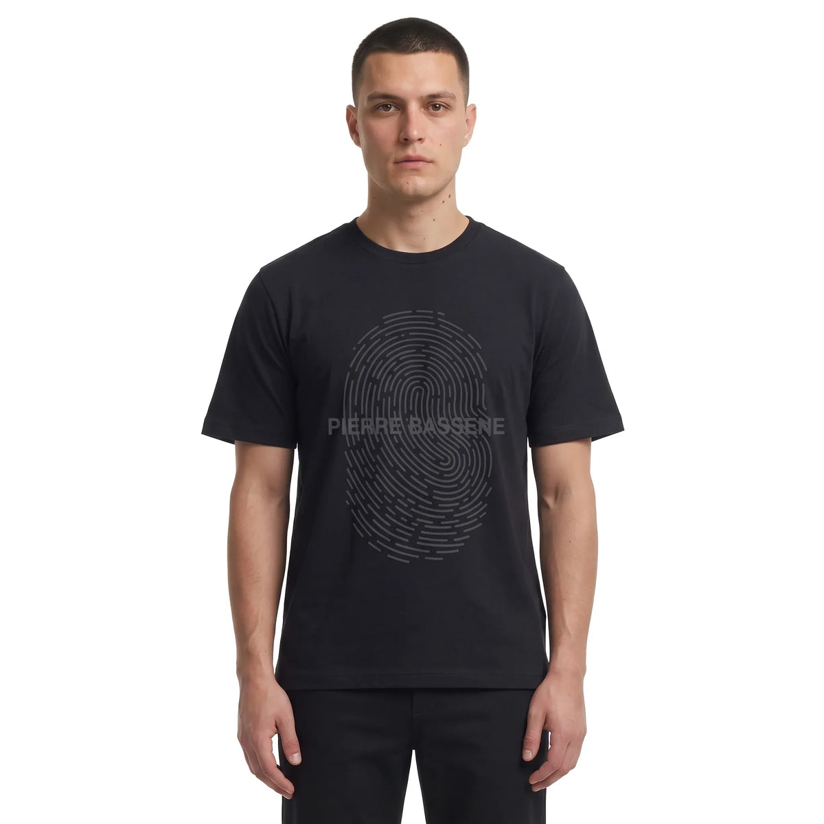 Pierre Bassene World Tone on Tone Fingerprint T-shirt Black