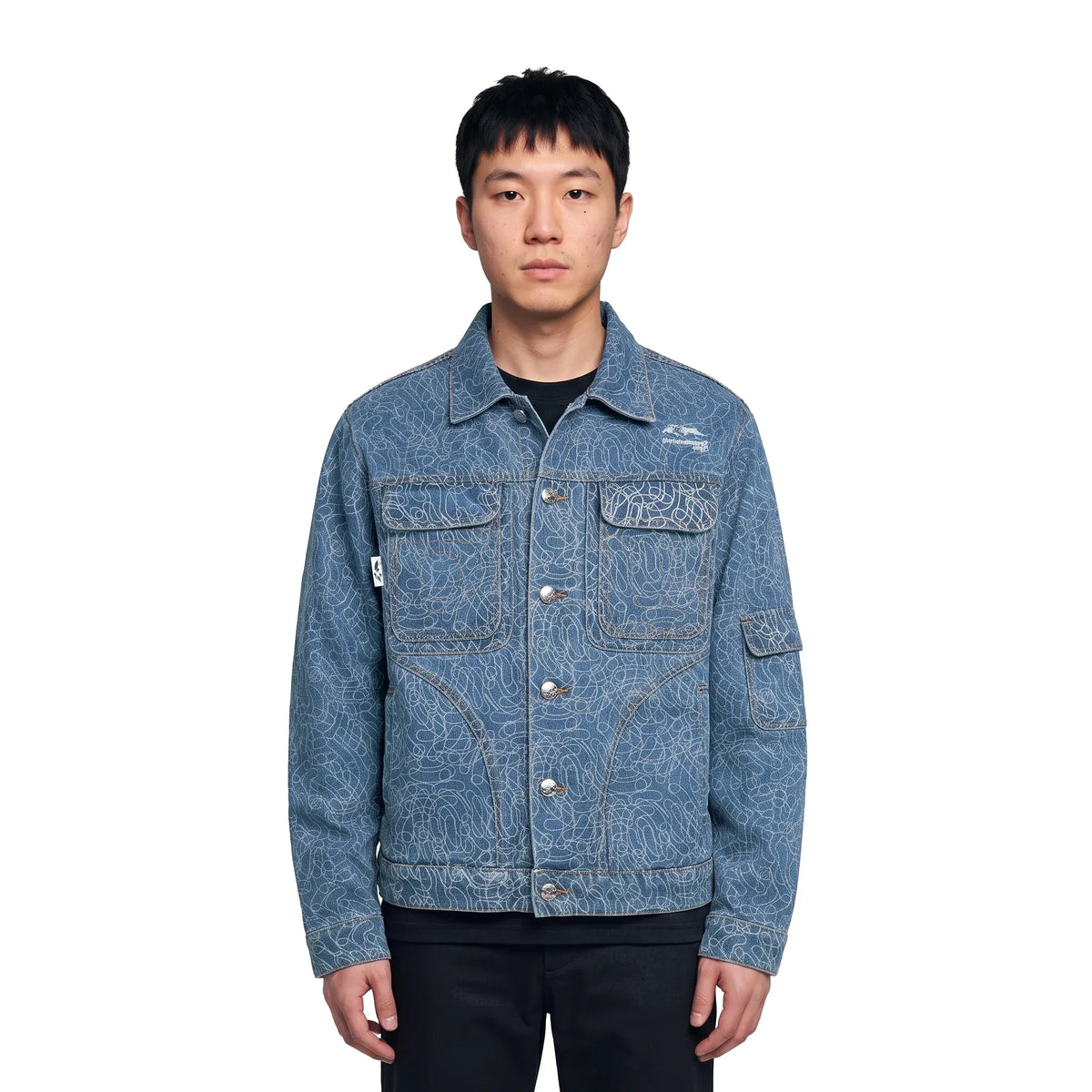 Pierre Bassene Digicamo Vintage Wash Light Blue Denim Jacket