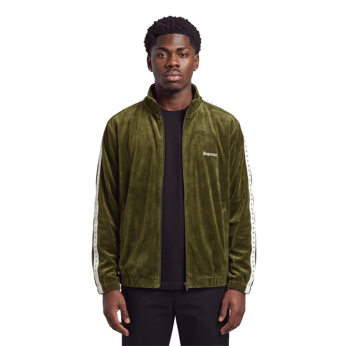 Supreme Studded Velour Track Jacket Olive