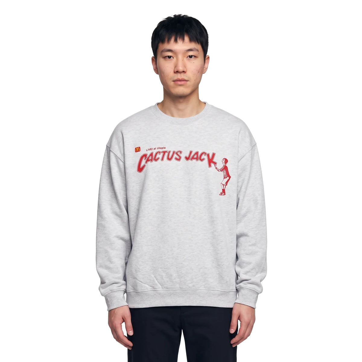 Travis Scott × McDonald's Cactus Jack
 Spelling II Crewneck Heather Grey
